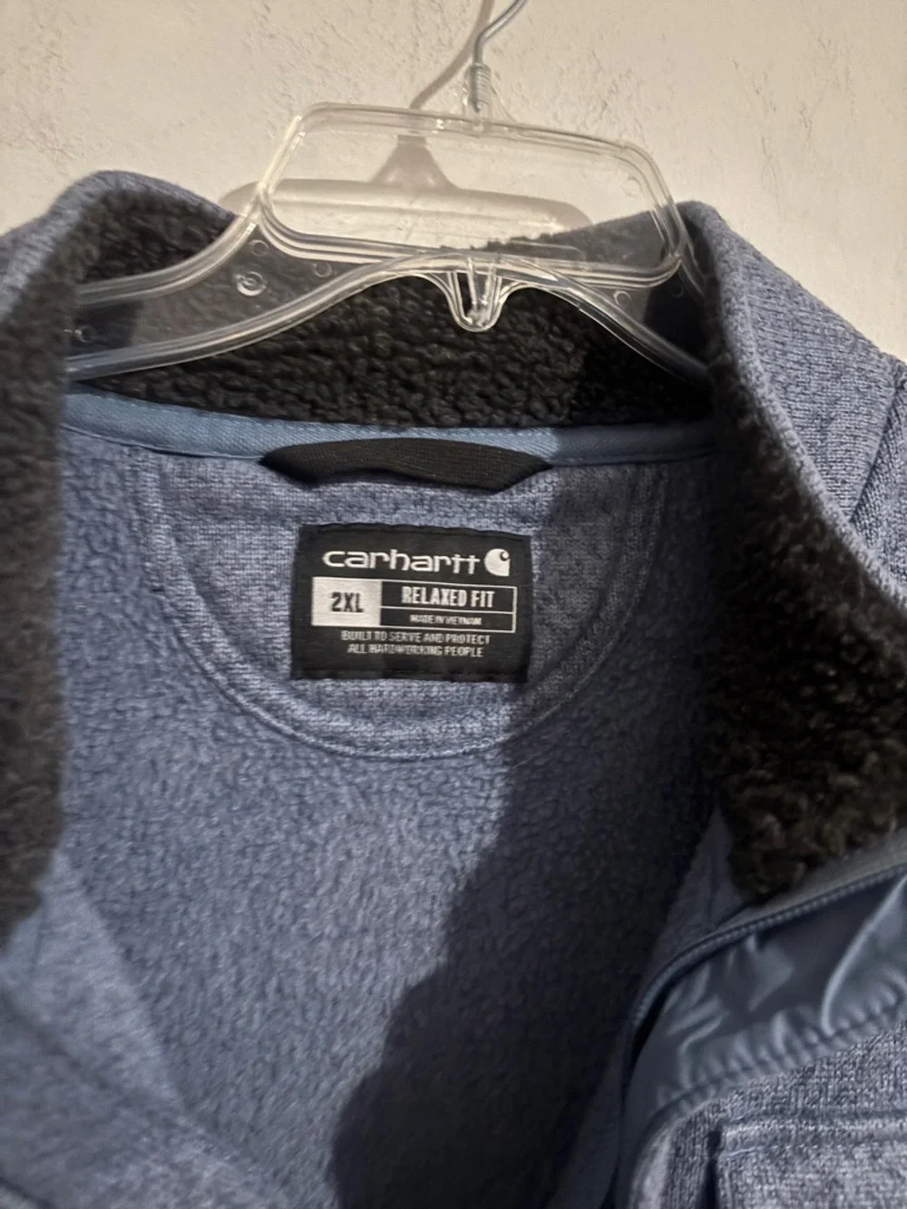 Carhartt Sz 2XL Blue Grey Quarter Zip Up Pullover Fleece w/Snap Chest Pocket